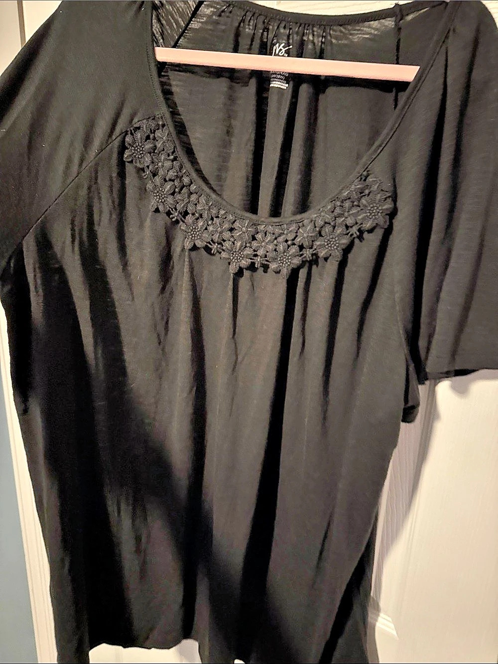 Just my size Short Sleeve Crochet Neck Tunic Black Size 4XL